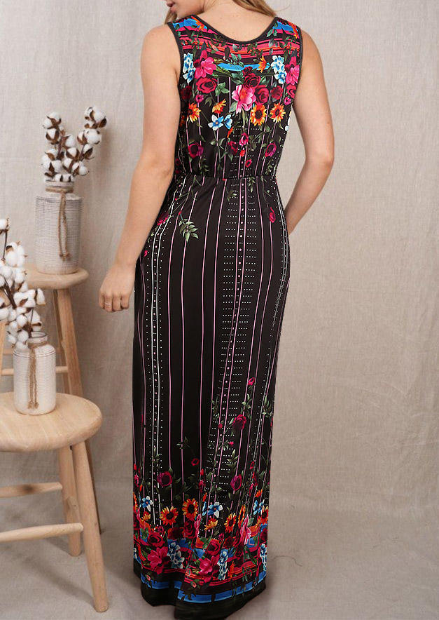 

Maxi Dresses Floral Pocket Sleeveless Maxi Dress in Black. Size