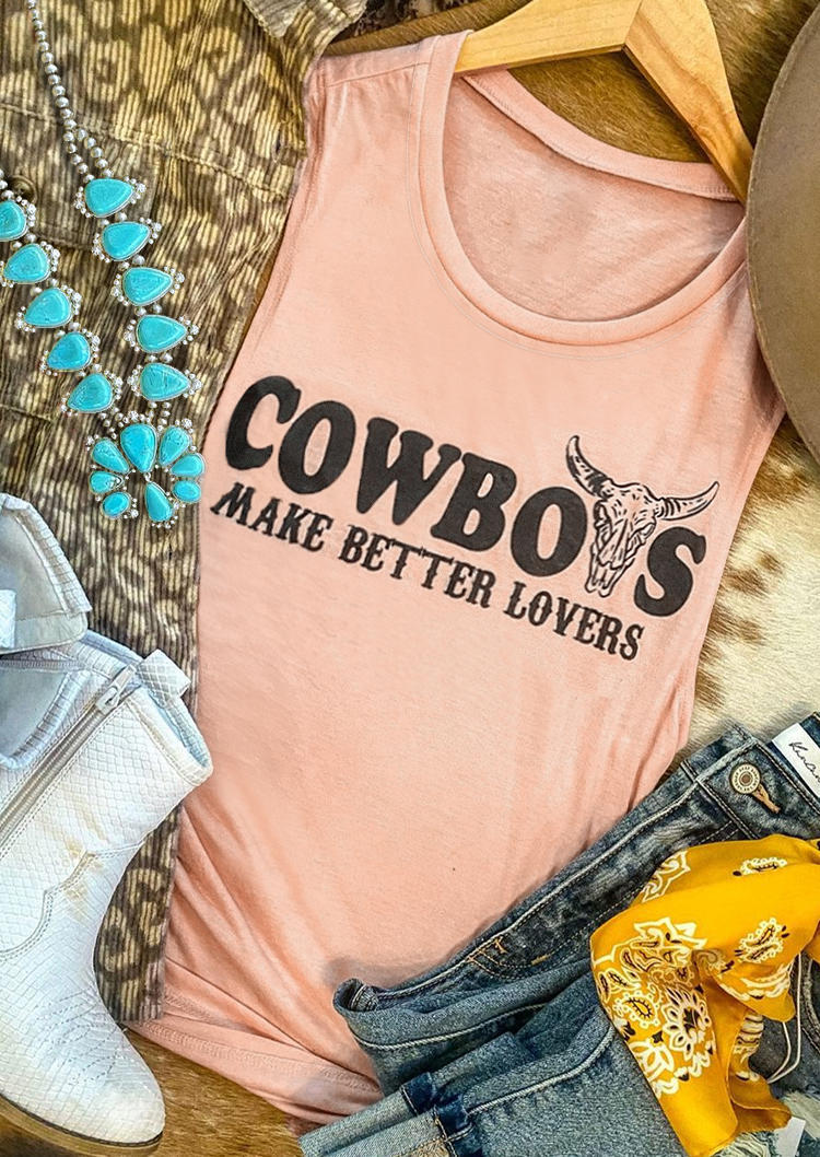 

Tank Tops Cowboys Make Better Lovers Steer Skull Tank Top in Pink. Size: ,L,XL