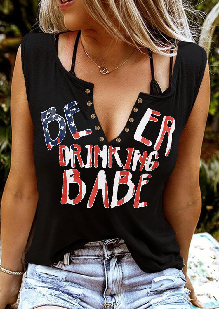 

Tank Tops American Flag Star Beer Drinking Babe Hole Tank Top in Black. Size