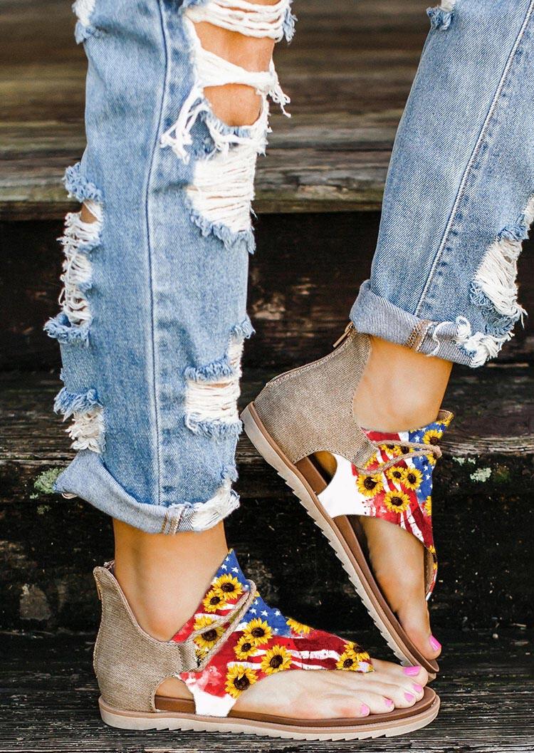 

Sandals Sunflower American Flag Zipper Thong Flat Sandals in Multicolor. Size