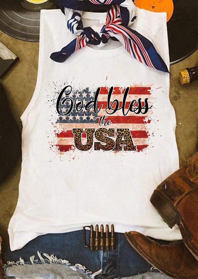 

Tank Tops God Bless The USA American Flag Star Striped Tank Top in White. Size: ,XL