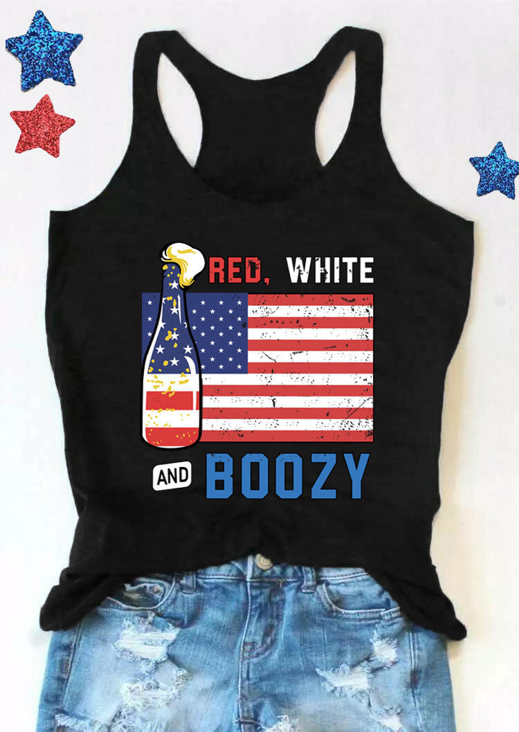 Red White And Boozy American Flag Racerback Tank - Black