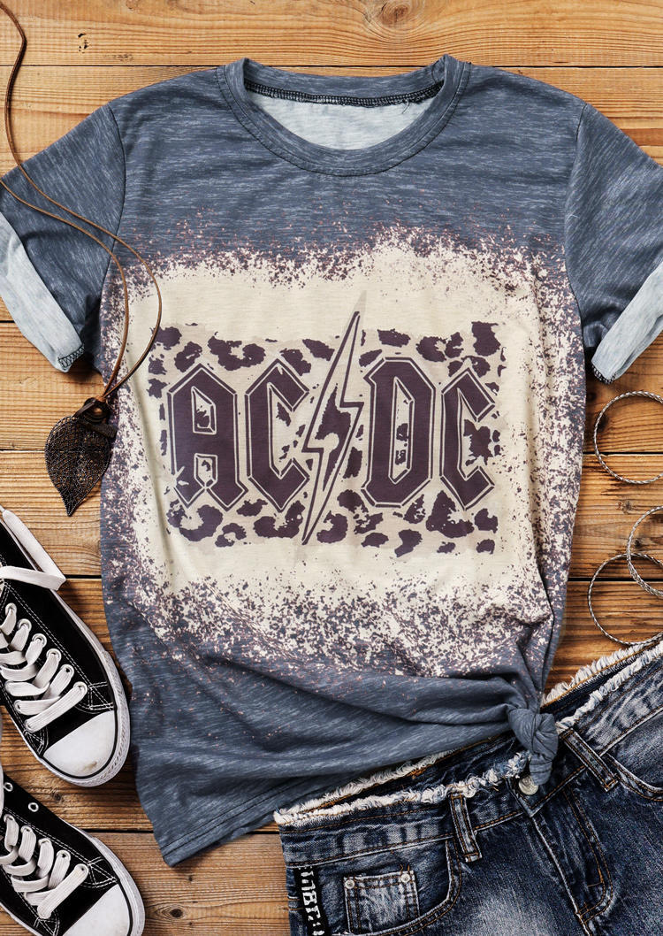 T-shirts Tees AC/DC Leopard Bleached T-Shirt Tee in Dark Grey. Size: S,M,L