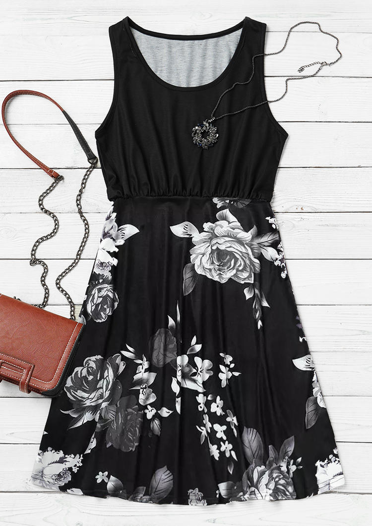 

Mini Dresses Floral Ruffled Sleeveless Mini Dress in Black. Size: ,XL