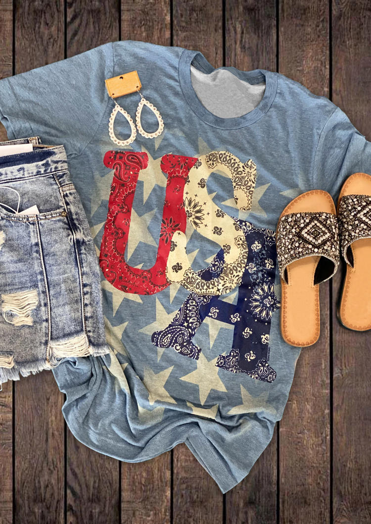 

T-shirts Tees Mandala Paisley USA T-Shirt Tee in Light Blue. Size