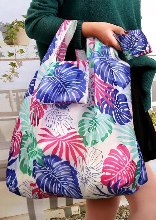 

Colorful Palm Leaf Leopard Reusable Shopping Tote Bag in Multicolor. Size