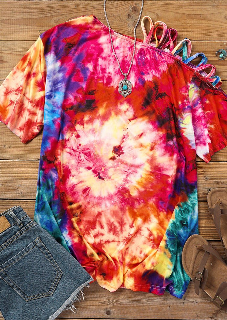 Tie Dye Criss-Cross One Sided Cold Shoulder Blouse