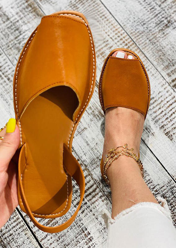 

Sandals Faux Leather Peep Toe Slingback Flat Sandals in Brown. Size: ,38,39,41