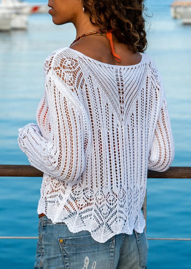 

Cover Ups Hollow Out Crochet Cover Up in White. Size