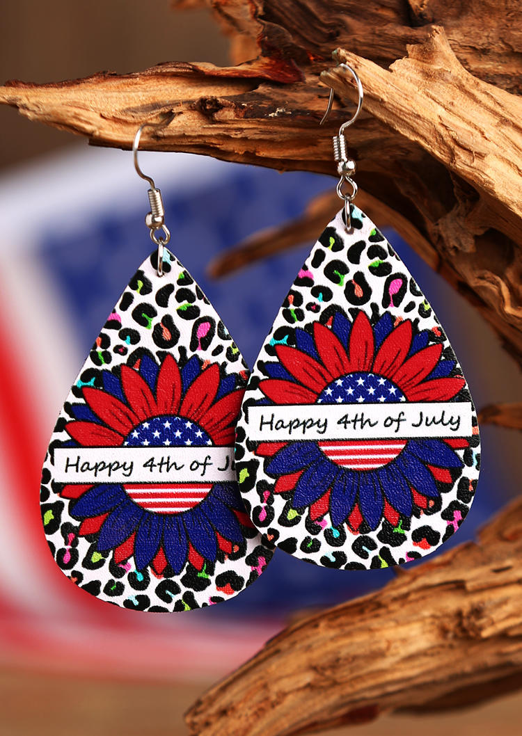 

Earrings Leopard American Flag Sunflower Water Drop Earrings in Pattern2. Size