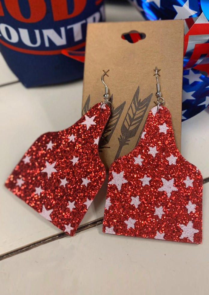 

Earrings Star Glitter Leather Pendant Earrings in Red. Size