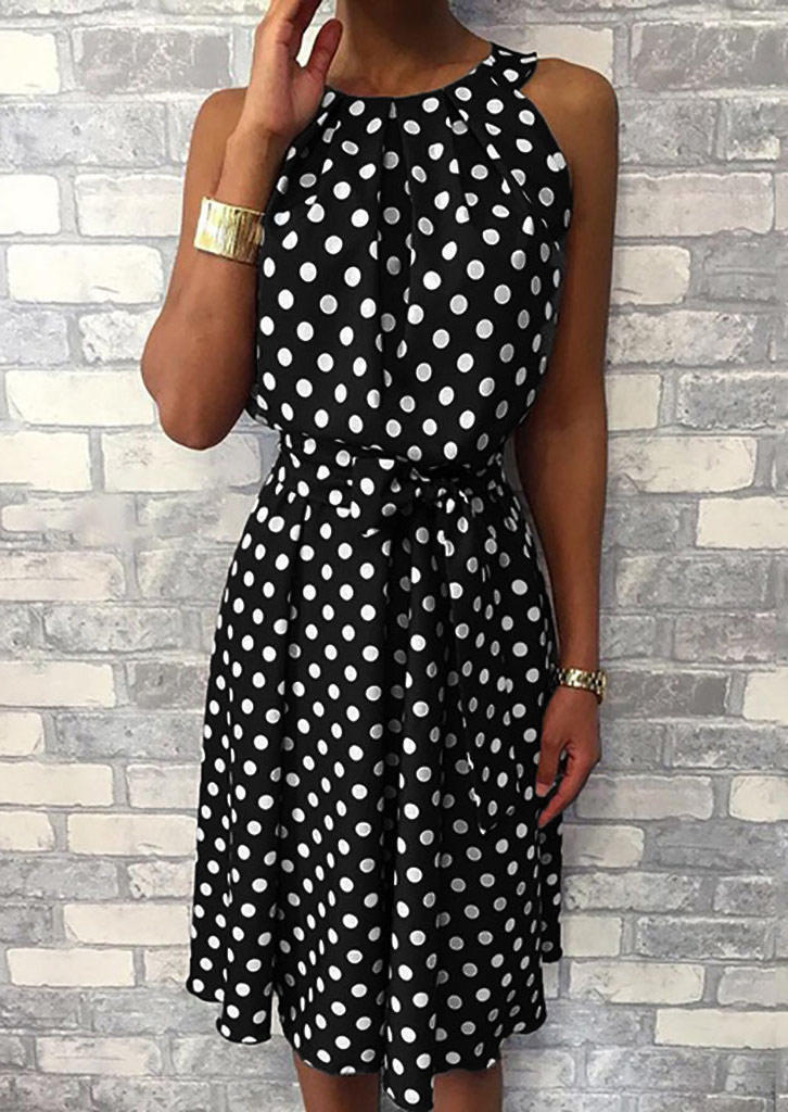 

Mini Dresses Polka Dot Sleeveless Mini Dress in Black. Size