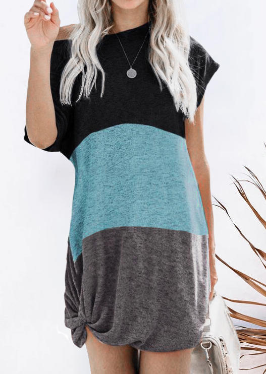 

Mini Dresses Color Block Twist Pocket Mini Dress in Multicolor. Size