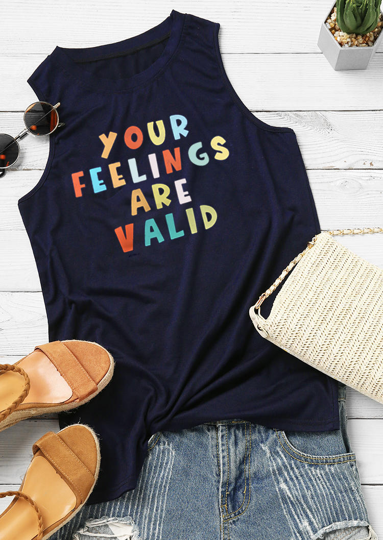 

Tank Tops Your Feelings Are Valid Casual Tank Top in Deep Blue. Size