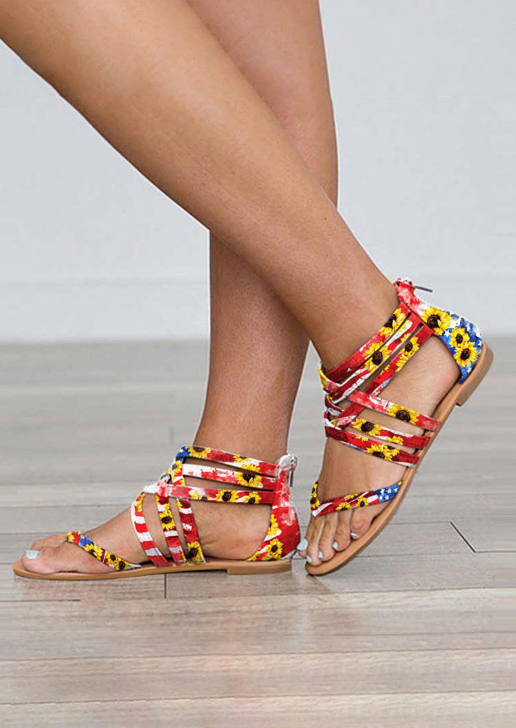 

Sandals American Flag Star Striped Sunflower Strappy Flat Sandals in Multicolor. Size: ,38,39,40,41