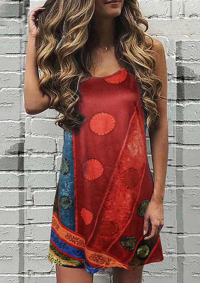 

Mini Dresses Vintage Floral Color Block Sleeveless Mini Dress in Multicolor. Size