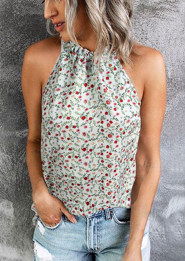 

Tank Tops Floral Spaghetti Strap Halter Camisole in Multicolor. Size