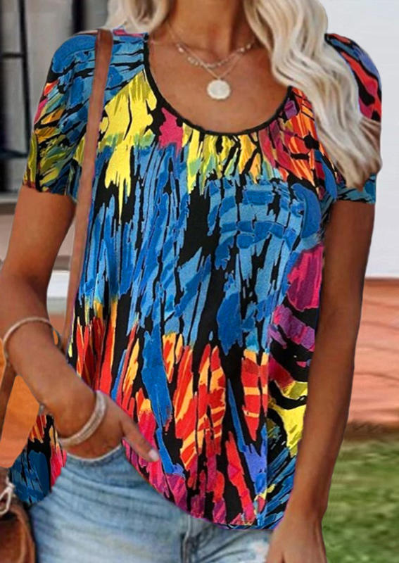 

Blouses Colorful Abstract Painting Short Sleeve O-Neck Blouse in Multicolor. Size: ,M,XL