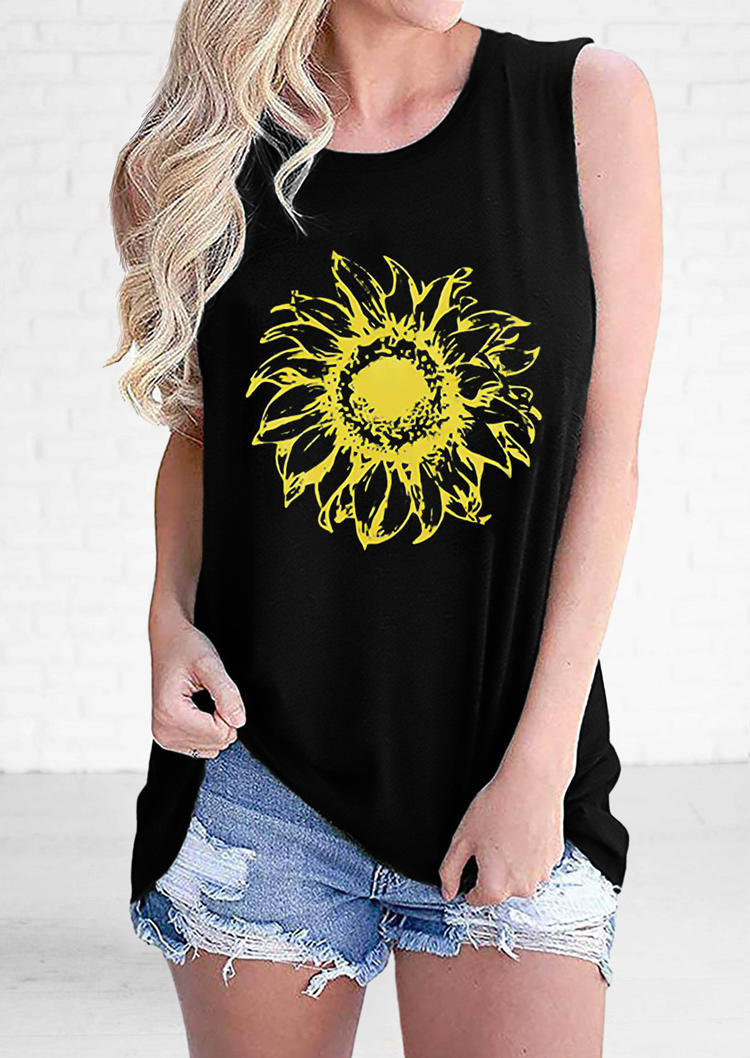 

Tank Tops Sunflower Sleeveless O-Neck Tank Top in Black. Size