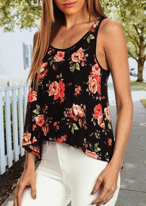 

Tank Tops Lace Splicing Floral Slit Tank Top in Multicolor. Size