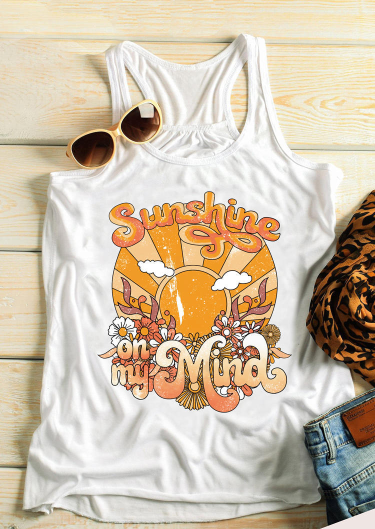 

Tank Tops Sunshine On My Mind Floral Racerback Tank Top in White. Size: ,M,L,XL