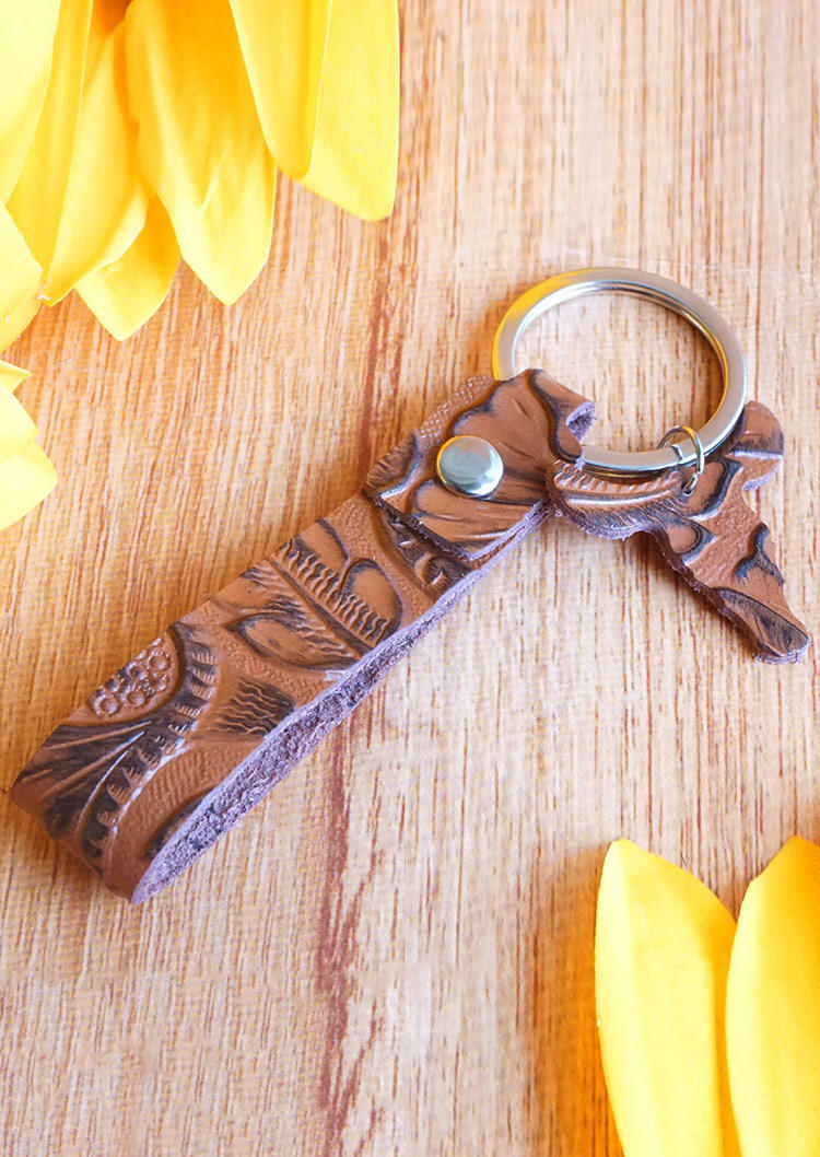 

Keychains Western Steer Skull Leather Keychain in Black,Light Brown. Size