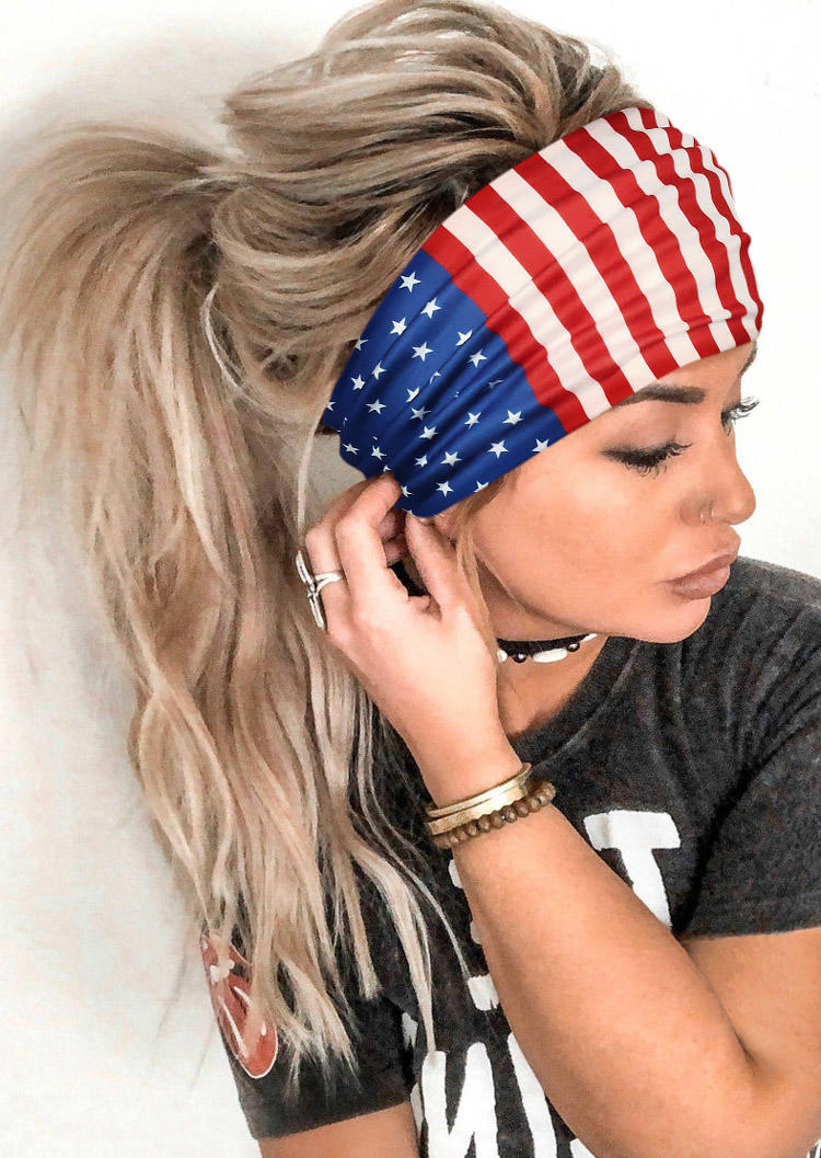 

American Flag Star Striped Twist Yoga Sport Wide Headband, Pattern2, 505386