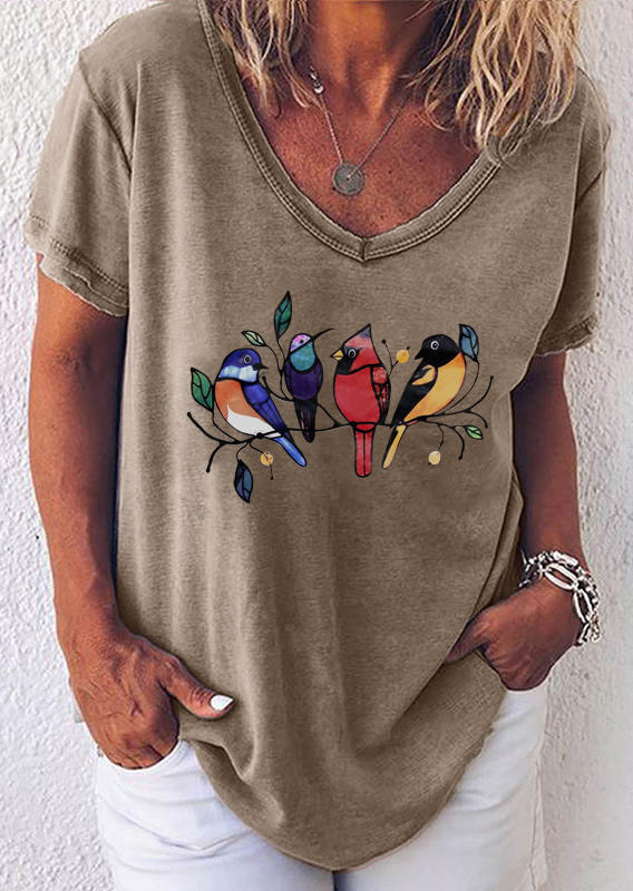 

Blouses Hummingbird V-Neck Casual Blouse in Brown. Size: ,M,L,XL