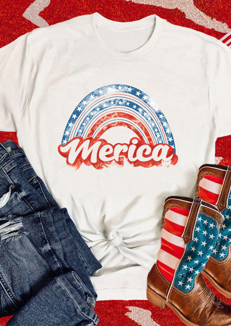 

T-shirts Tees Merica Star Rainbow T-Shirt Tee in White. Size: ,L