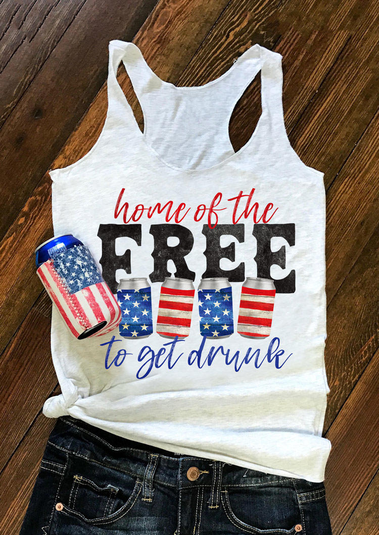 

Tank Tops Home Of The Free To Get Drunk American Flag Racerback Tank Top in White. Size