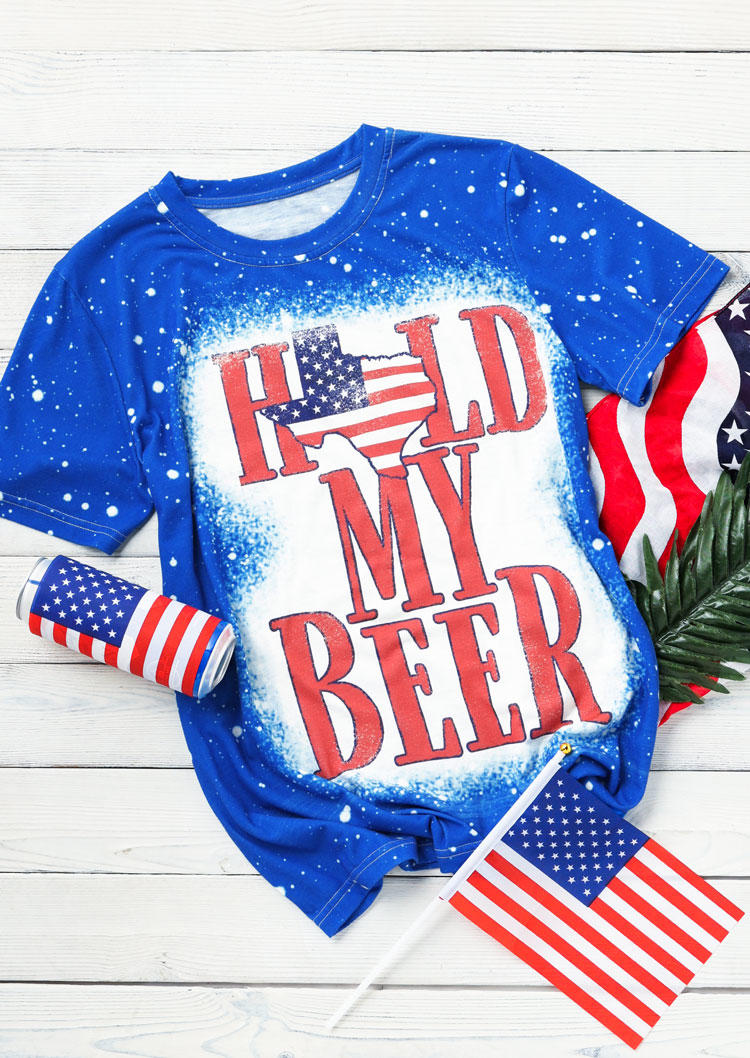 

T-shirts Tees Hold My Beer Texas American Flag Bleached T-Shirt Tee in Blue. Size: ,L