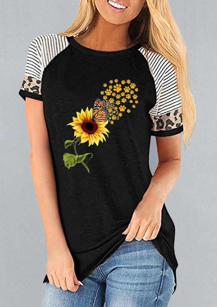 

Blouses Dog Paw Sunflower Butterfly Leopard Striped Blouse in Black. Size