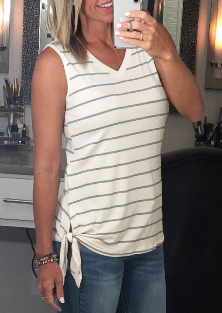 

Tank Tops Striped Tie V-Neck Tank Top in White. Size