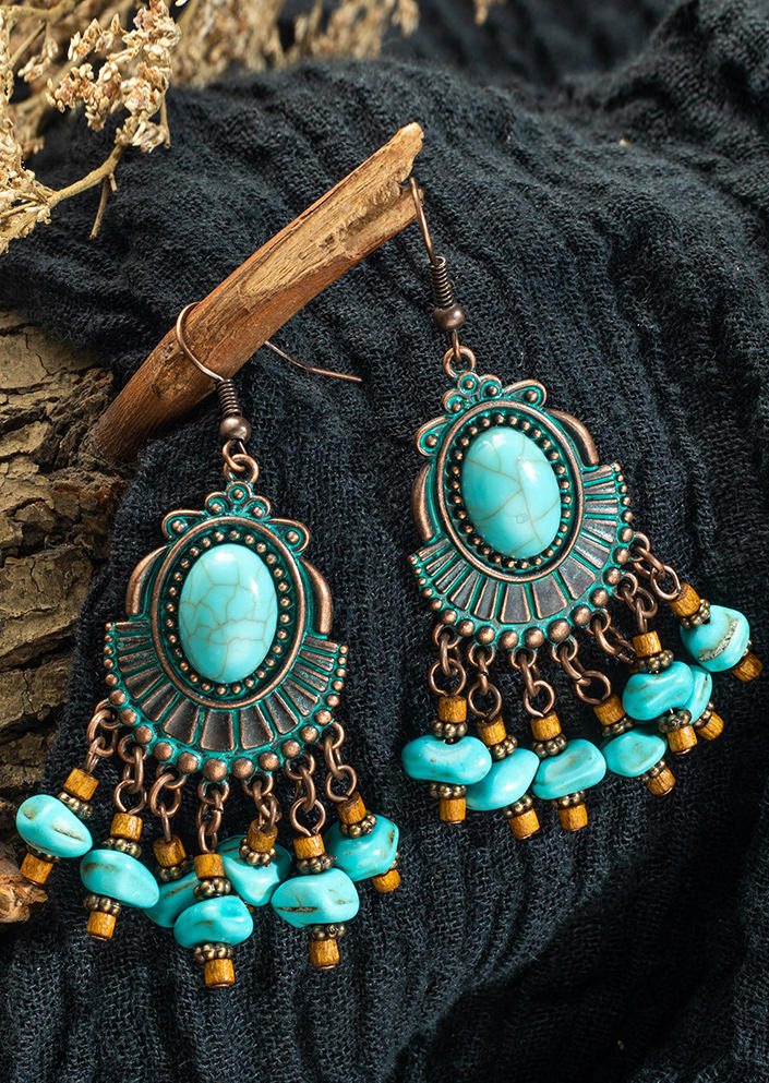 

Earrings Vintage Turquoise Tassel Pendant Earrings in Cyan. Size