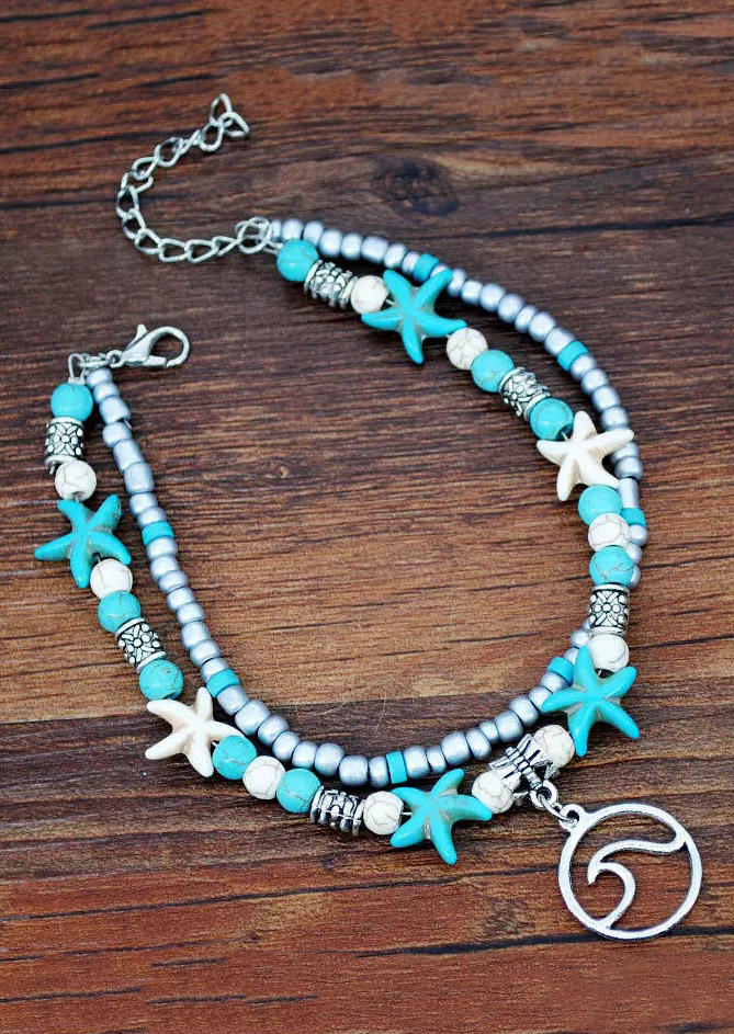 Bohemian Turquoise Starfish Dual-Layered Anklet