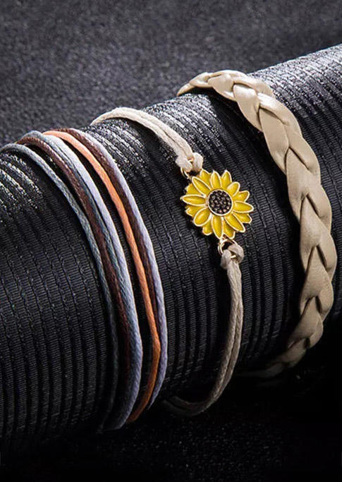 

Body Jewelry 3Pcs Fashion Sunflower Woven Anklet Set in Multicolor. Size