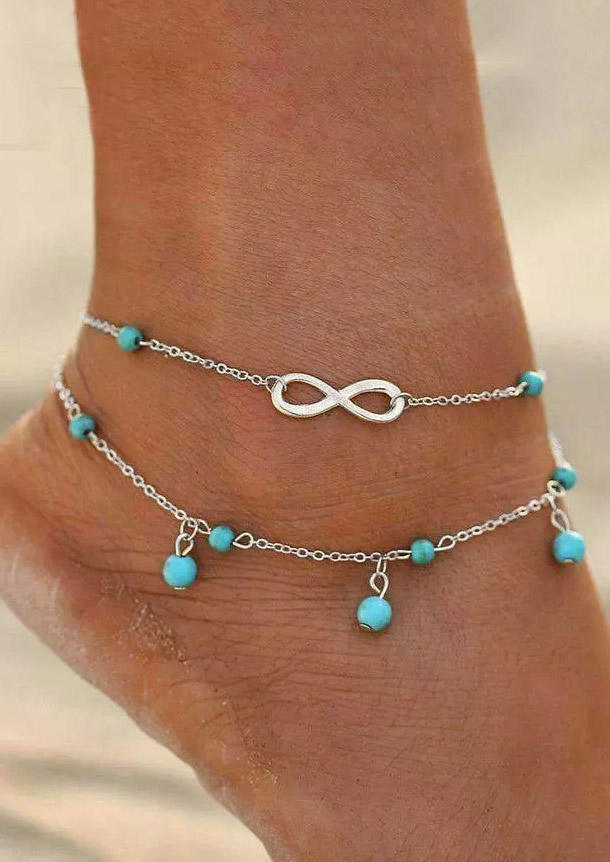 

Body Jewelry Infinity Beading Double-Layered Anklet in Silver. Size