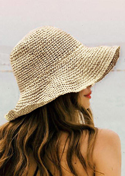 

Hats Beach Casual Rolled Up Wide Brim Straw Woven Hat in Beige. Size