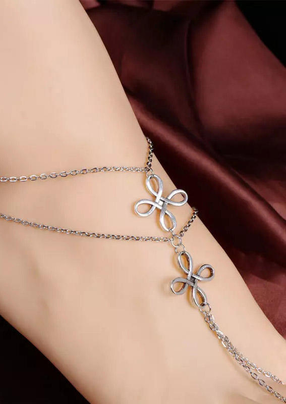 

Body Jewelry Flower Multi-Layered Toe Ring Anklet in Silver. Size