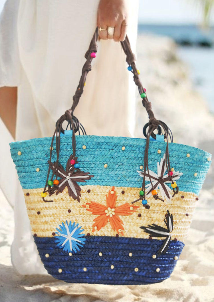 

Handbag Beach Starfish Beading Straw Tote Handbag in Blue. Size