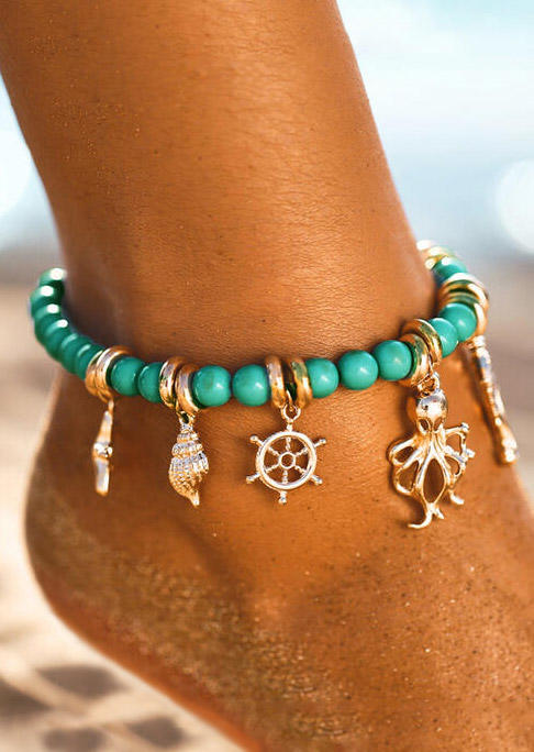 

Body Jewelry Bohemian Starfish Conch Shell Beading Anklet in Cyan. Size