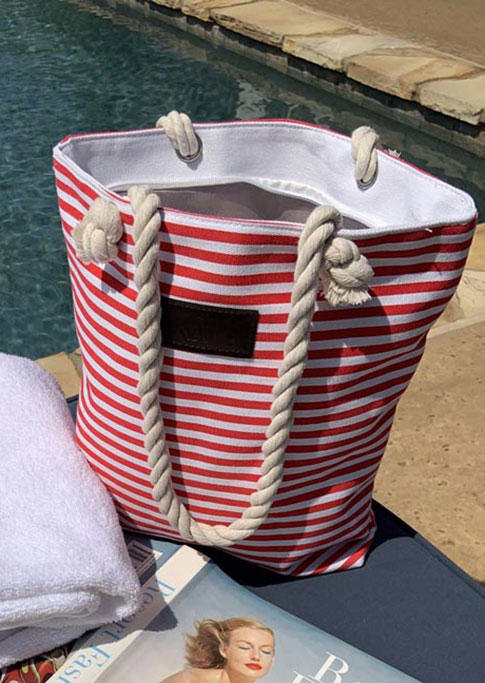 

Handbag Striped Zipper Hemp Rope Canvas Handbag in Red. Size