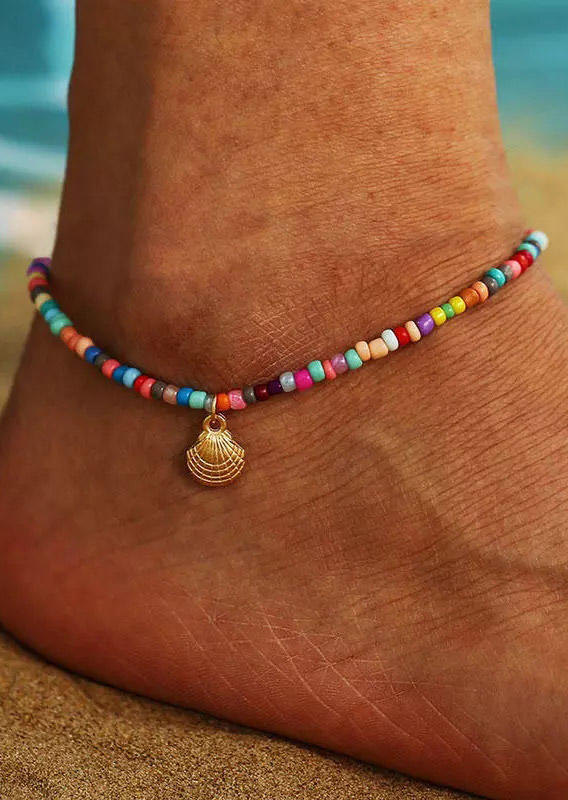 

Body Jewelry Bohemian Colorful Beading Shell Anklet in Silver. Size