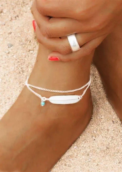 

Body Jewelry Vintage Feather Turquoise Pendant Anklet in Silver. Size