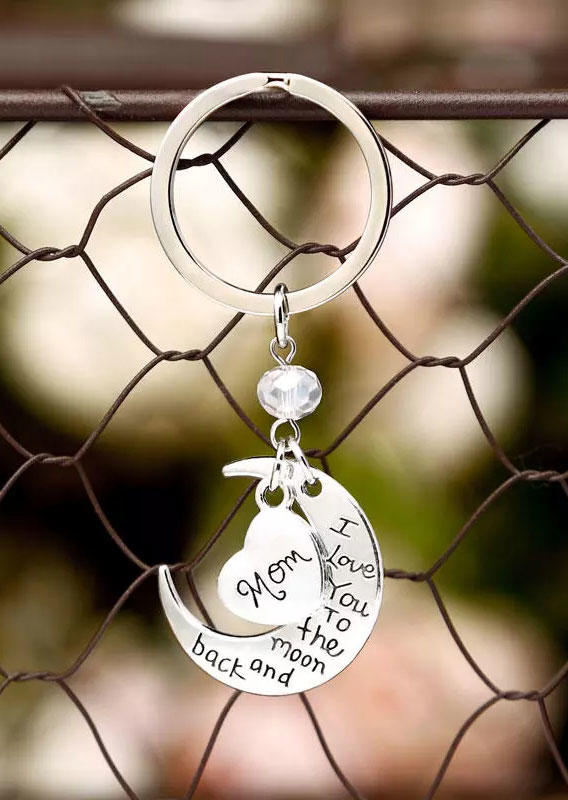 

Keychains Love You Mom Heart Moon Keychain in Silver. Size