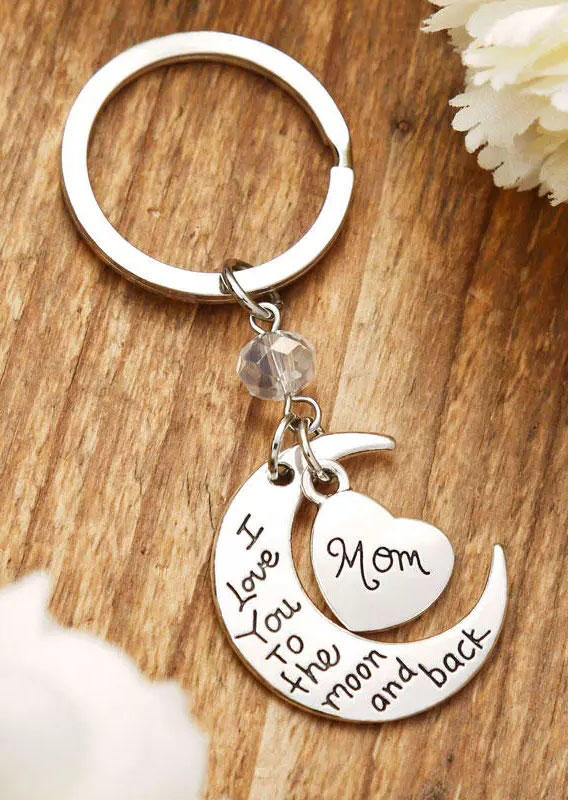 

Keychains Love You Mom Heart Moon Keychain in Silver. Size