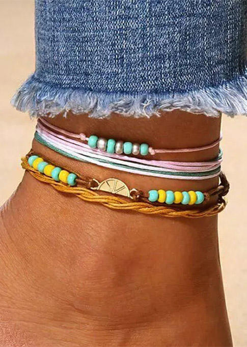 

4Pcs Bohemian Beading Colorful Rope Braided Anklet Set, Multicolor, 503564