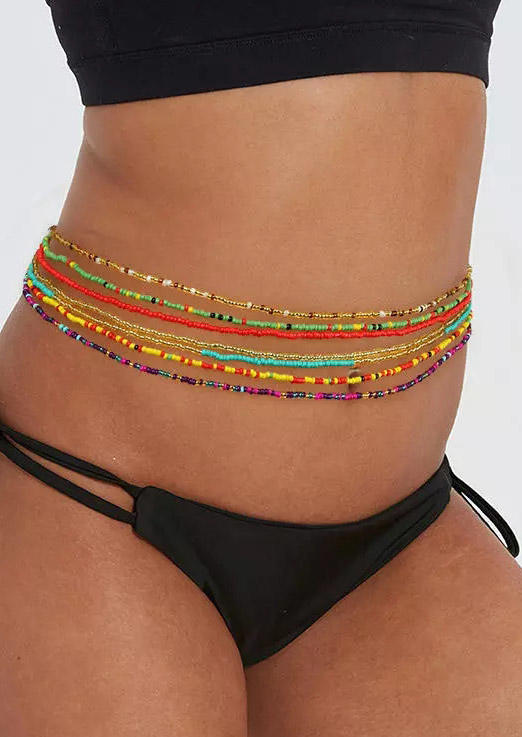 

Body Jewelry 7Pcs Bohemian Colorful Beading Waist Chain Set in Multicolor. Size