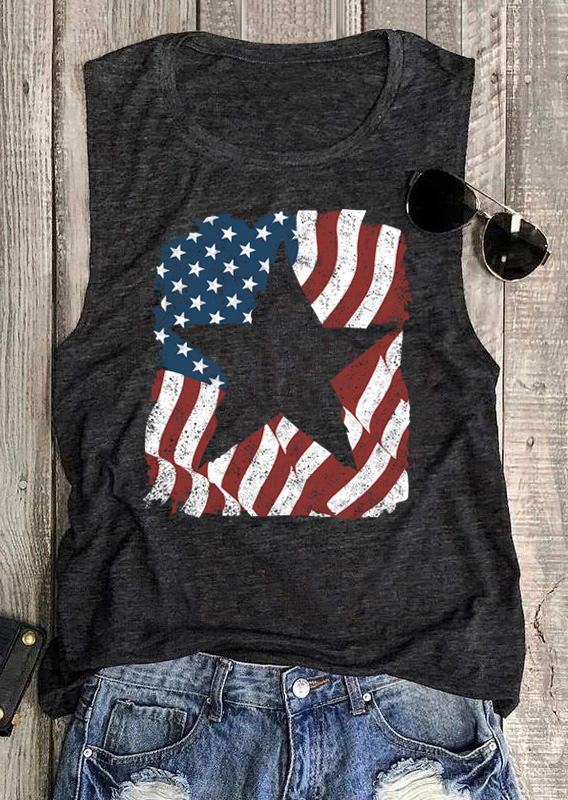 

Tank Tops American Flag Star Striped Casual Tank Top in Dark Grey. Size