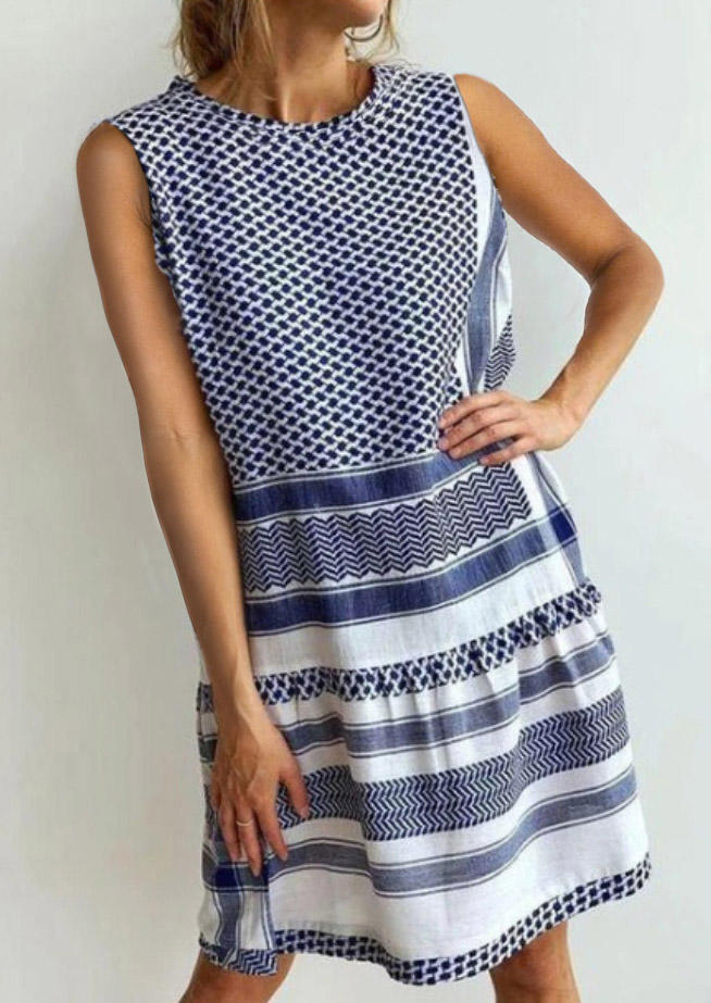 

Mini Dresses Zigzag Sleeveless O-Neck Casual Mini Dress in Blue. Size: ,M